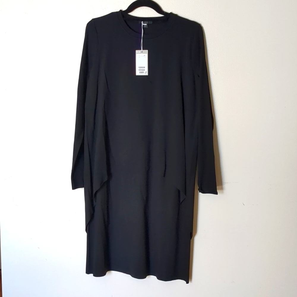 NWT COS Long Sleeve Layered Front Black Dress Women's S
